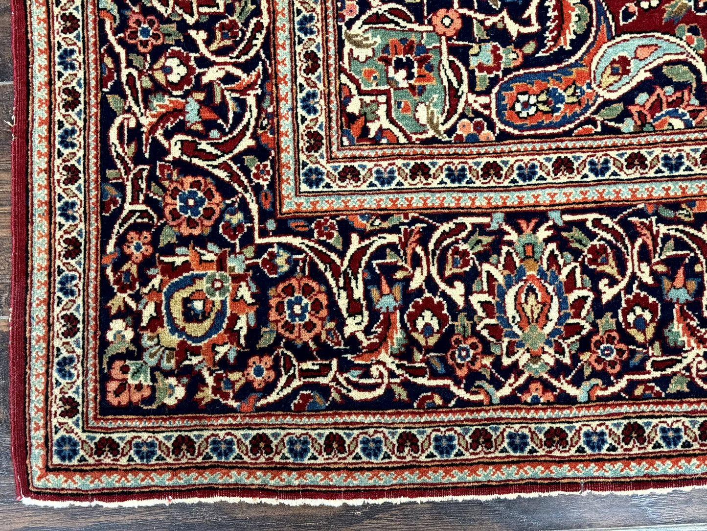 Persian Kashan Rug 4x7, Red and Navy Blue, Floral Antique Carpet - Nuvé