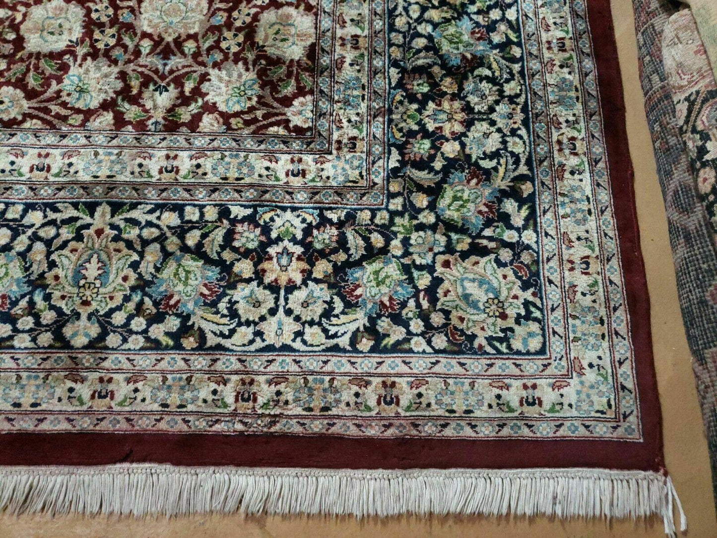 Persian Rug 9x12, Floral Allover, Very Fine, Handmade, Room Sized Oriental Carpet, Sino Persian, Maroon and Navy Blue - Nuvé