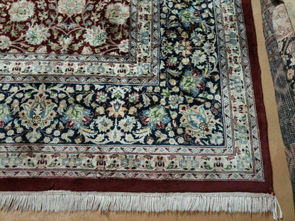 Persian Rug 9x12, Floral Allover, Very Fine, Handmade, Room Sized Oriental Carpet, Sino Persian, Maroon and Navy Blue - Nuvé