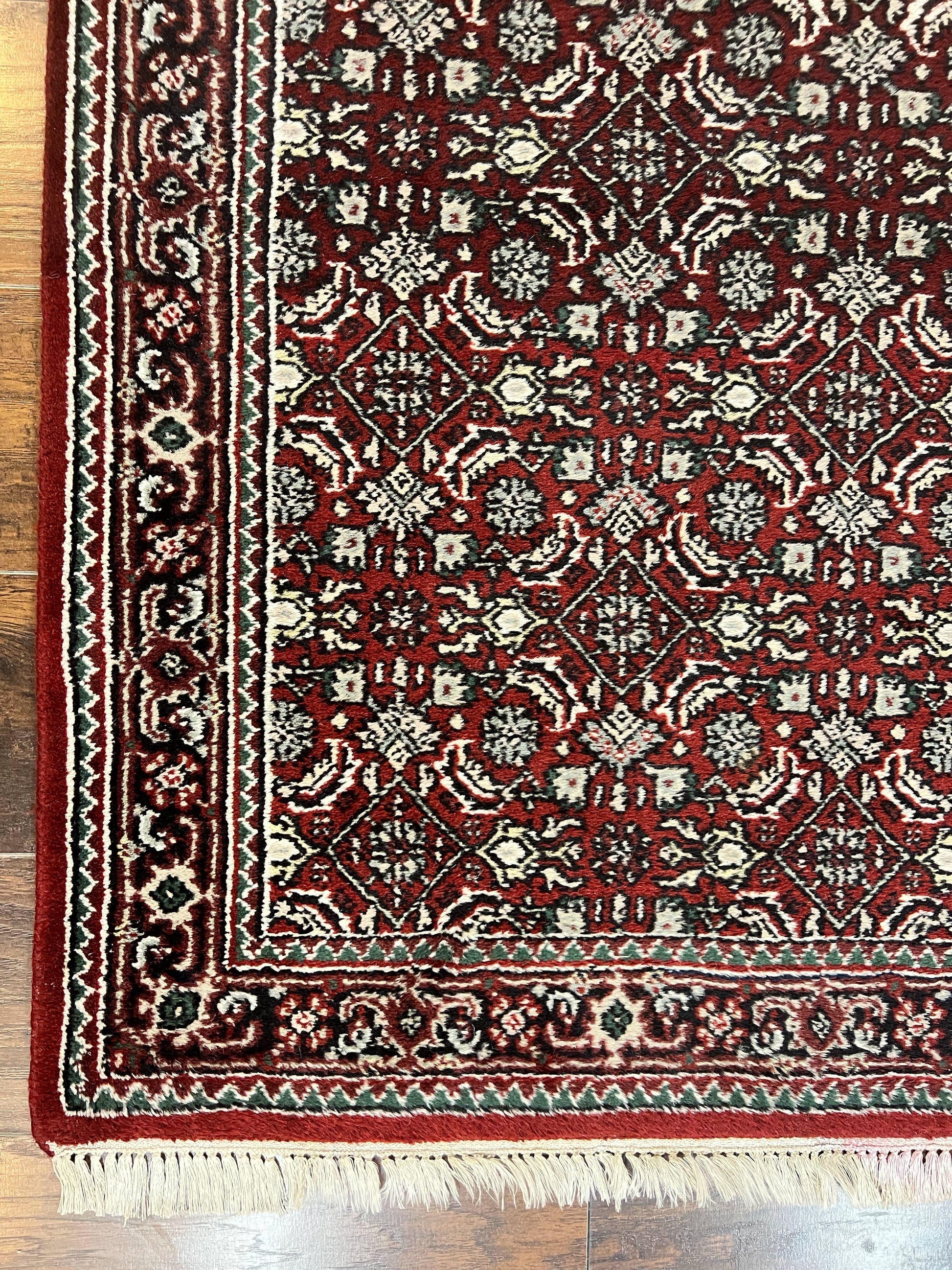 Indo Persian Runner Rug 2.7 x 8, Wool Hand Knotted Vintage Carpet, Red Black, Herati Allover Pattern, Oriental Runner, Rug for Hallway - Nuvé