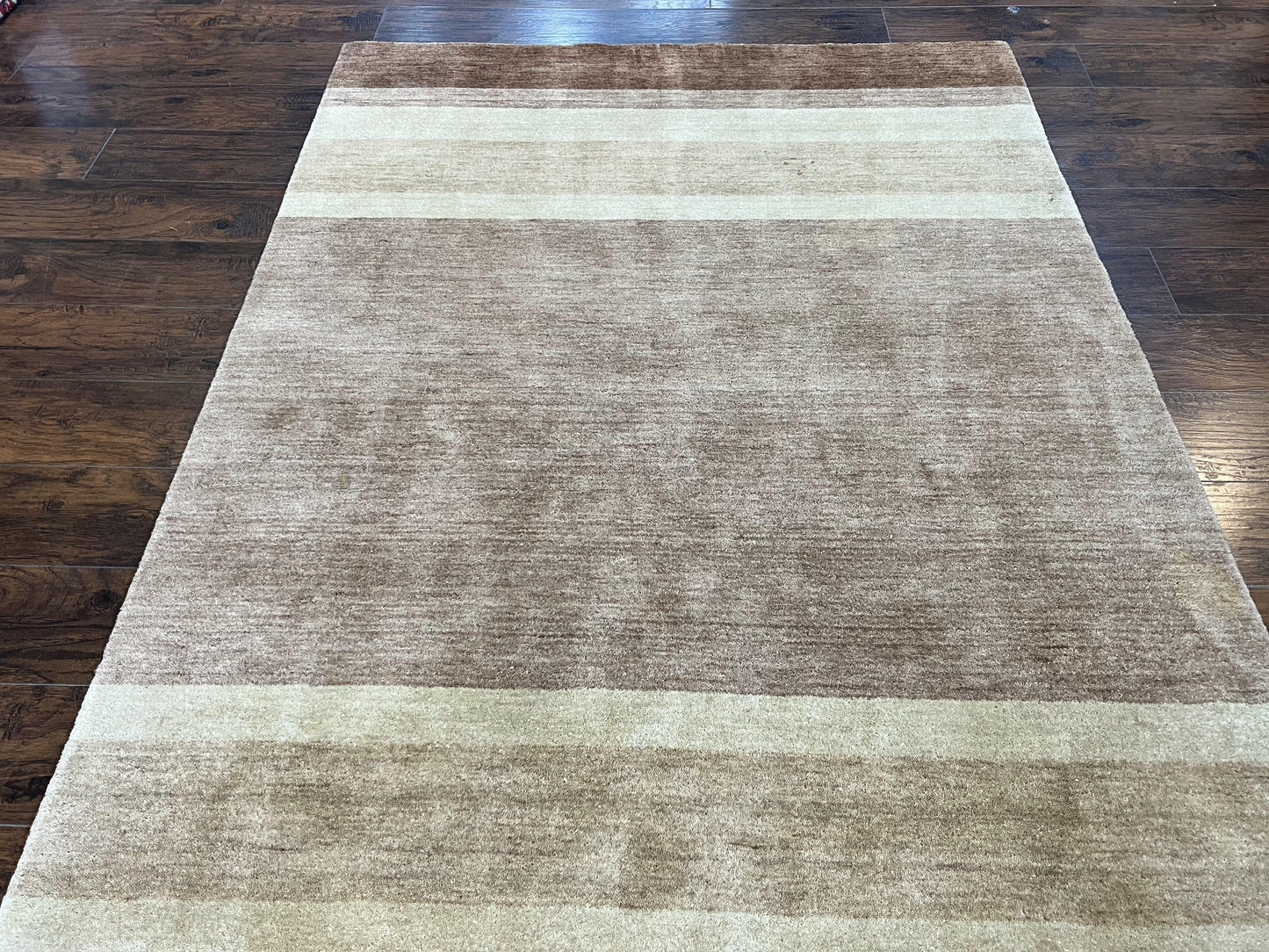 Indo Gabbeh Rug 5x8, Contemporary Wool Stripped Modern Area Rug, Hand Knotted Medium Sized Carpet - Nuvé