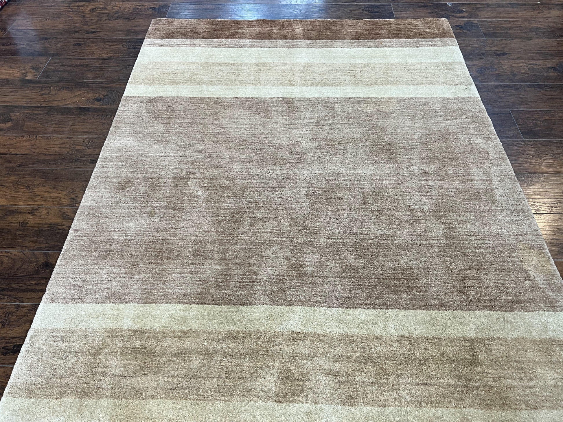 Indo Gabbeh Rug 5x8, Contemporary Wool Stripped Modern Area Rug, Hand Knotted Medium Sized Carpet - Nuvé