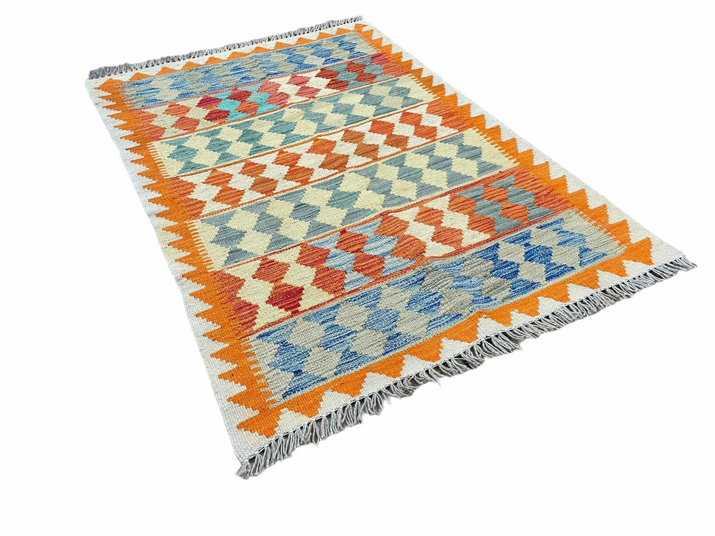 Small Chobi Kilim Rug 3x4 Colorful Diamond Kilim Small Turkish Multicolor Kilim with Diamond Pattern Wool Flatweave Nice - Nuvé
