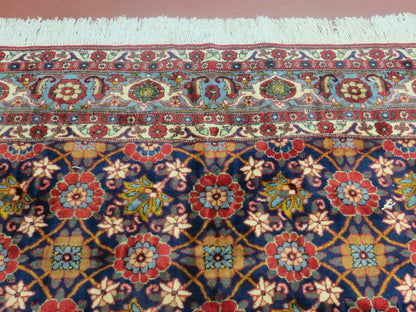 Navy Blue Antique Persian Rug 7x11, Veramin Mina Khani Repeated Allover Pattern, Vintage Authentic Hand Knotted Handmade Wool Room Sized Carpet - Nuvé