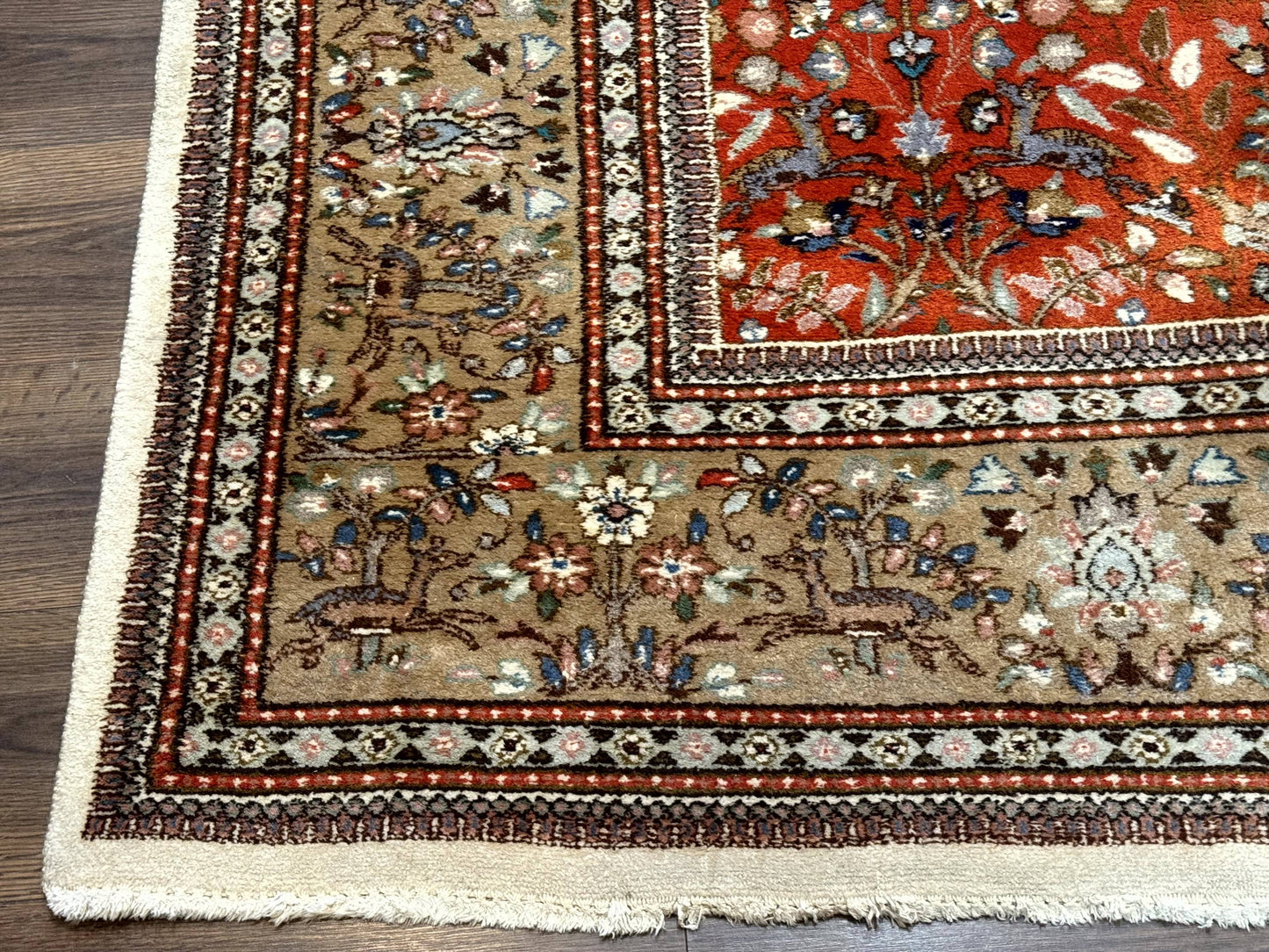 Persian Tabriz Rug 6x10, Burnt Orange and Tan, Animal Pictorials, Deer, Floral, Taba Tabae Carpet - Nuvé