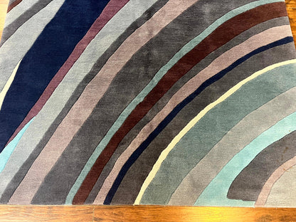 Modern Nepali Handmade Wool Rug 6x8, Blues Gray Mauve, Abstract, Nepali Tibetan Rug - Nuvé