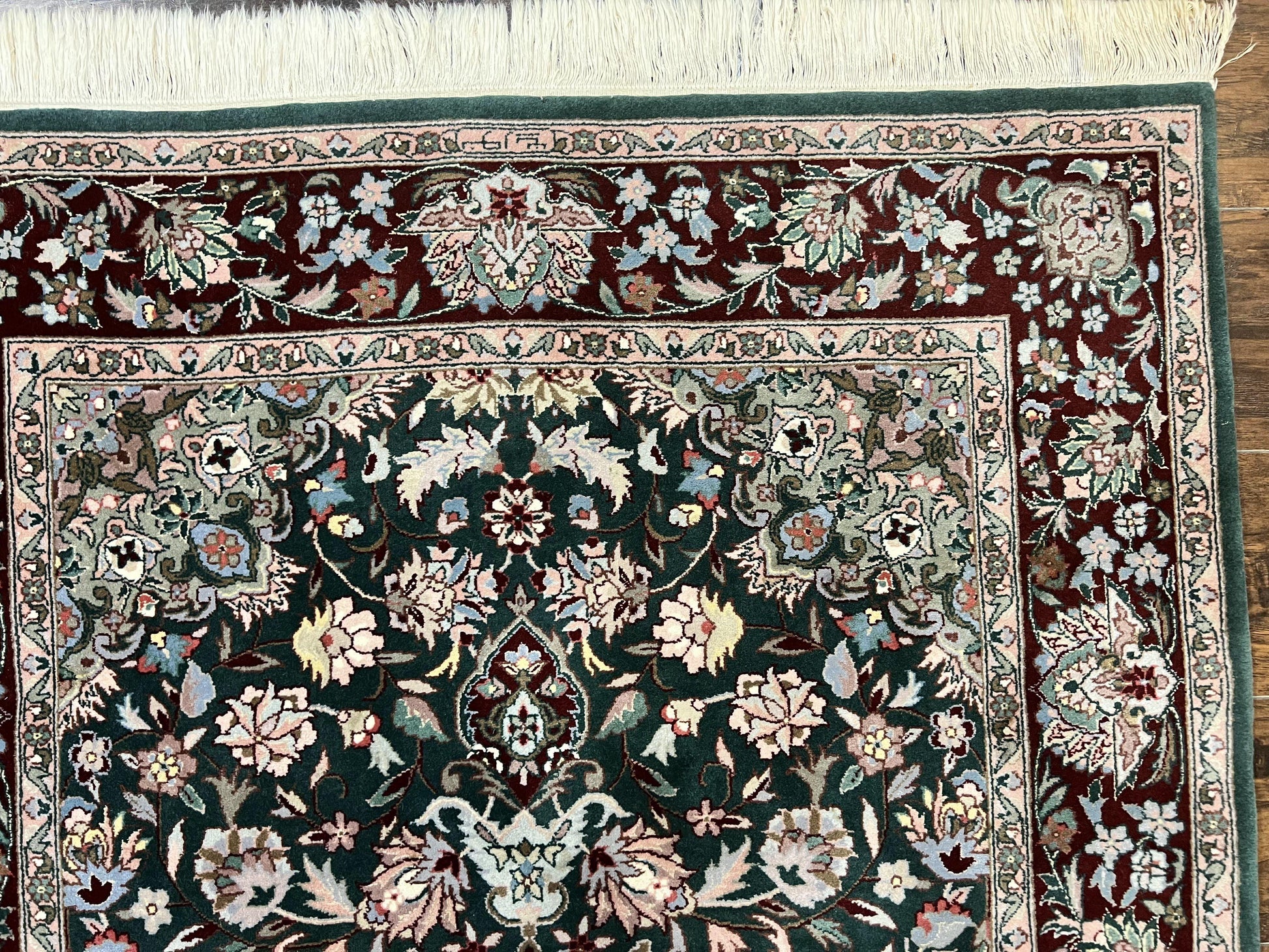 Pak Persian Rug 4x6, Wool Hand Knotted Vintage Carpet, Dark Green, Floral Medallion, Fine Oriental Rug - Nuvé