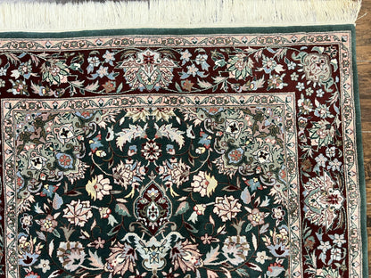 Pak Persian Rug 4x6, Wool Hand Knotted Vintage Carpet, Dark Green, Floral Medallion, Fine Oriental Rug - Nuvé