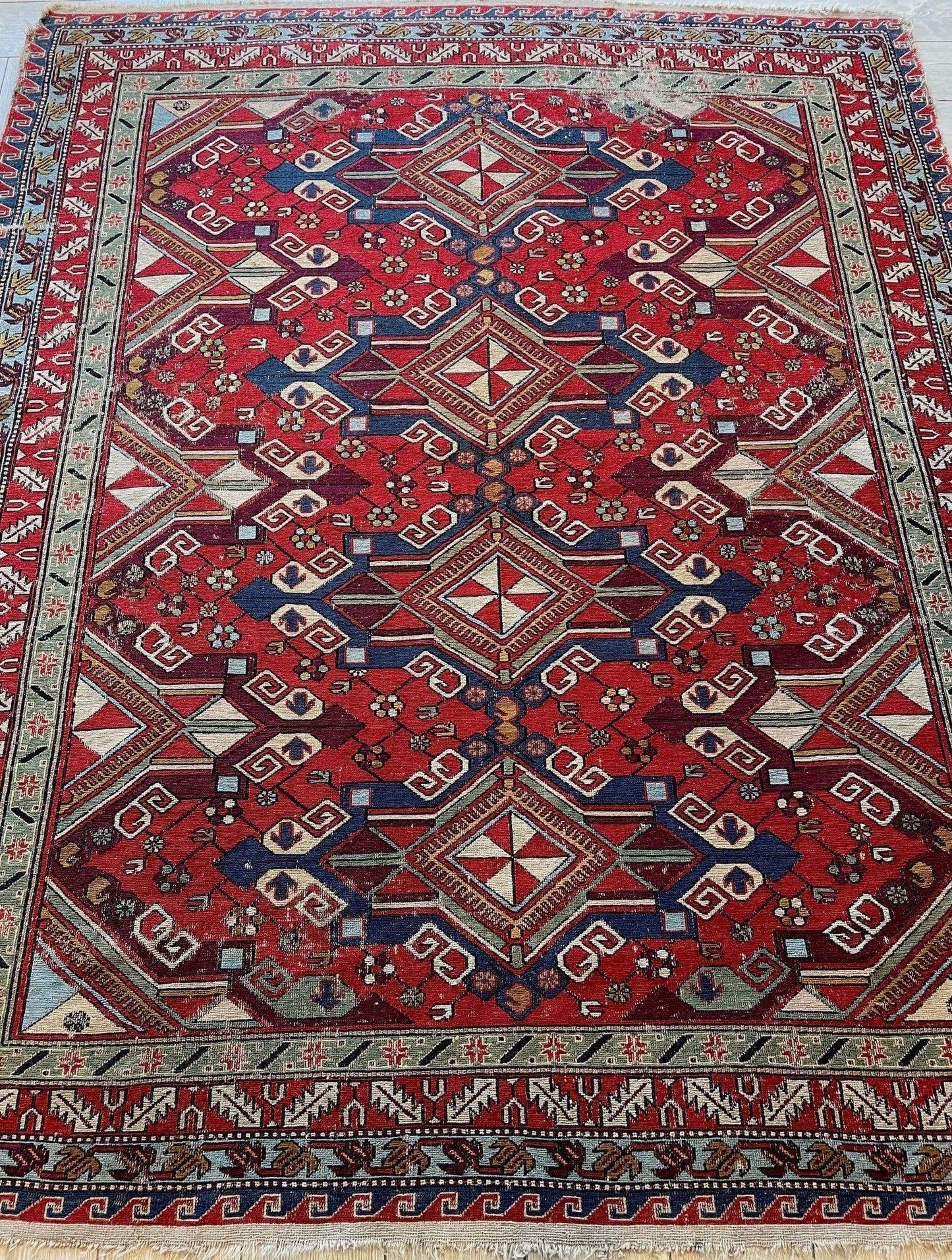Fine Antique Natural Dyes Caucasian Soumak Area Rug 73''x91'' - Nuvé