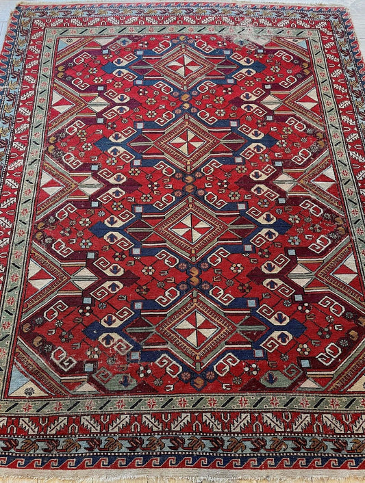 Fine Antique Natural Dyes Caucasian Soumak Area Rug 73''x91'' - Nuvé