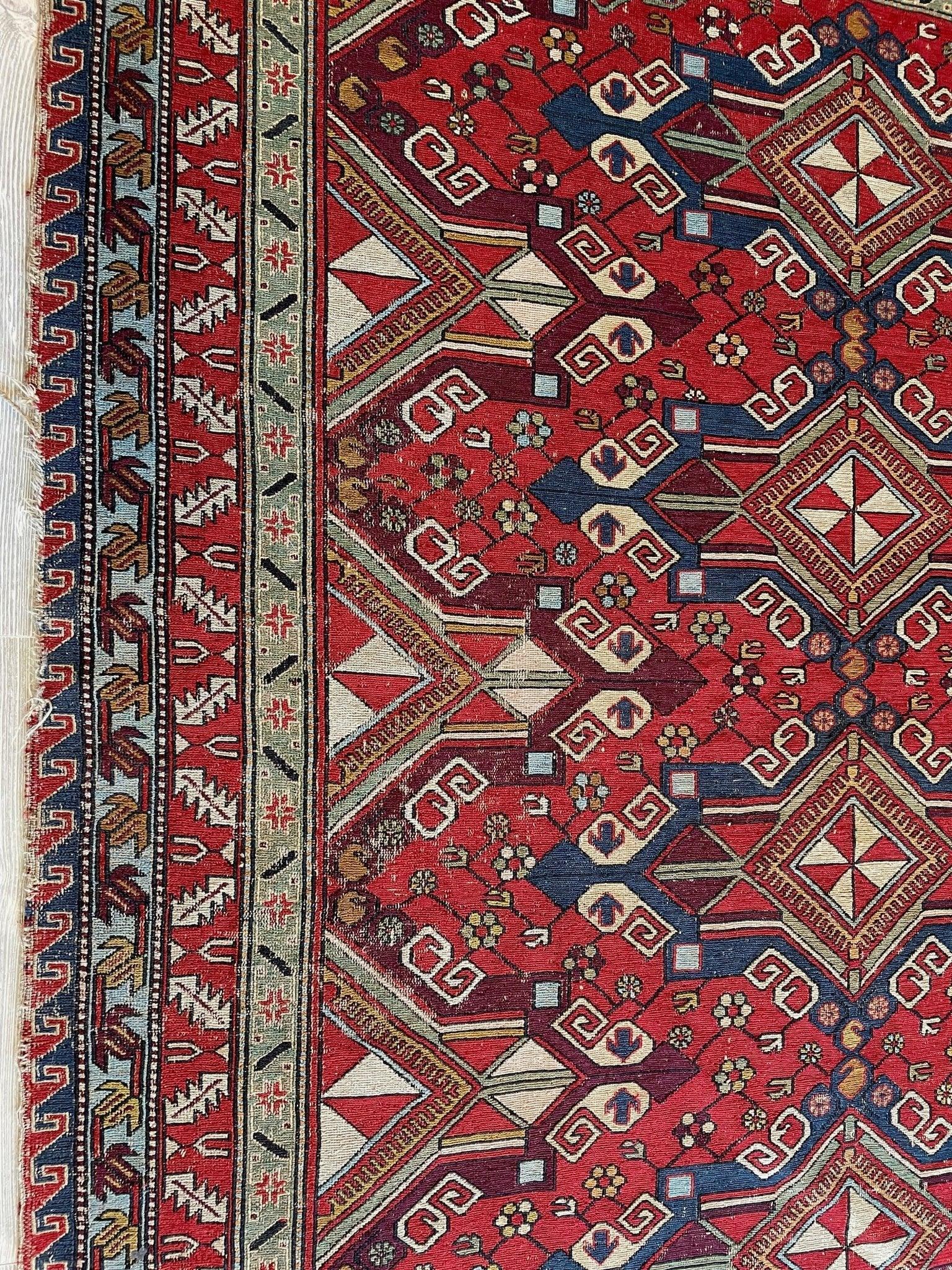 Fine Antique Natural Dyes Caucasian Soumak Area Rug 73''x91'' - Nuvé
