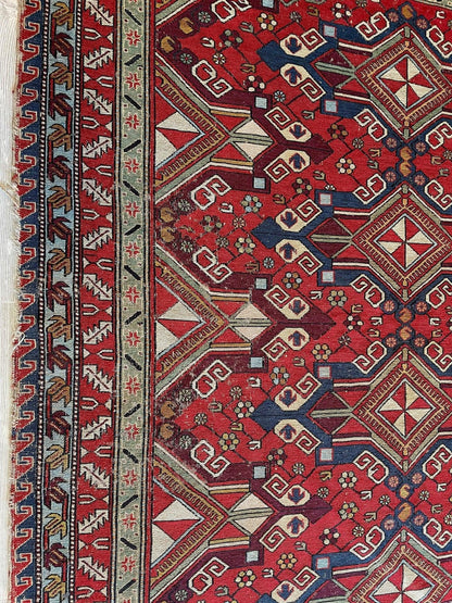 Fine Antique Natural Dyes Caucasian Soumak Area Rug 73''x91'' - Nuvé
