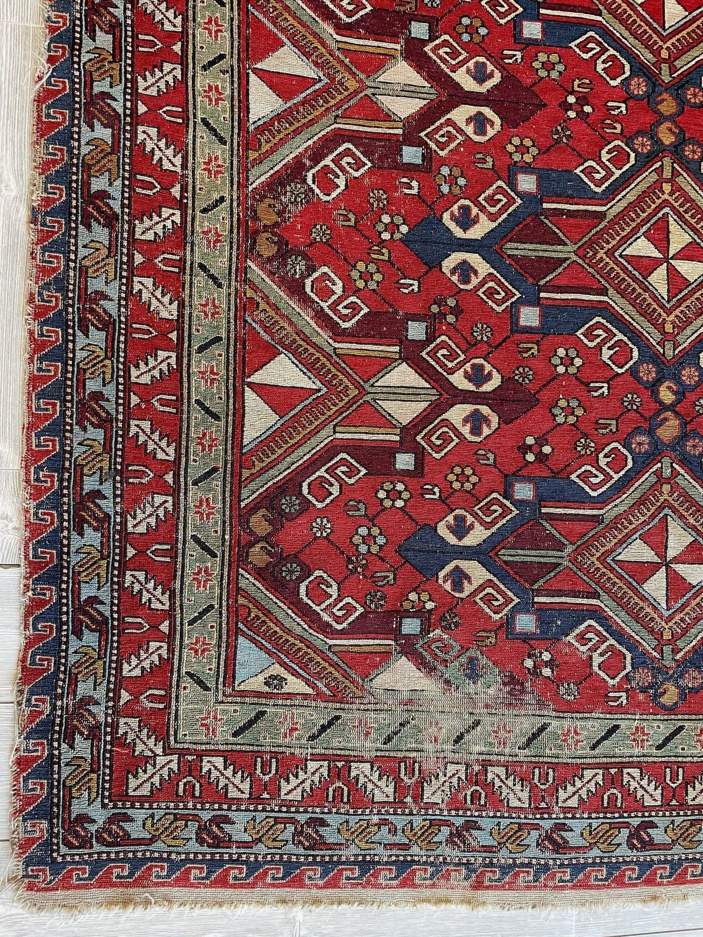 Fine Antique Natural Dyes Caucasian Soumak Area Rug 73''x91'' - Nuvé