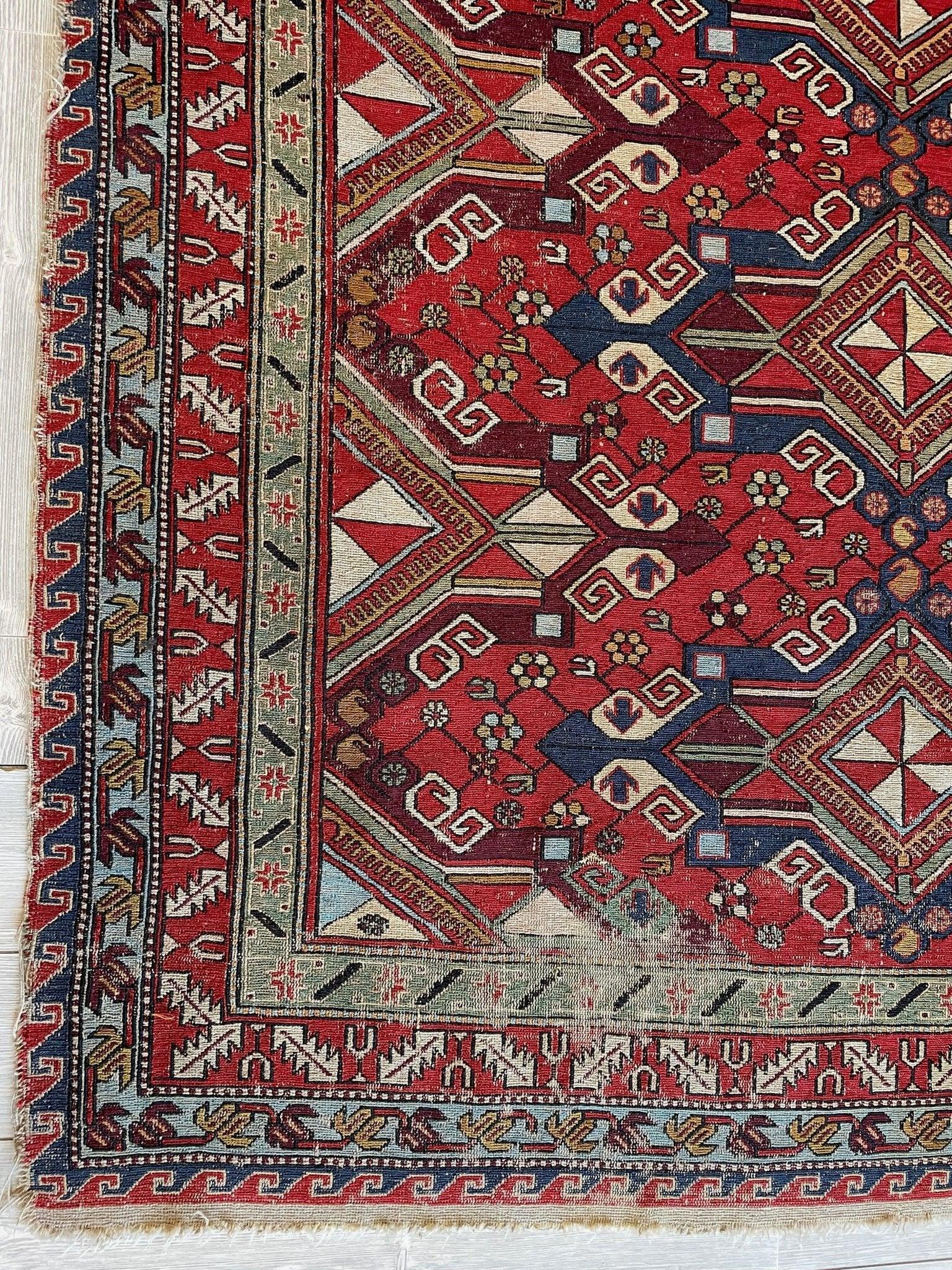 Fine Antique Natural Dyes Caucasian Soumak Area Rug 73''x91'' - Nuvé