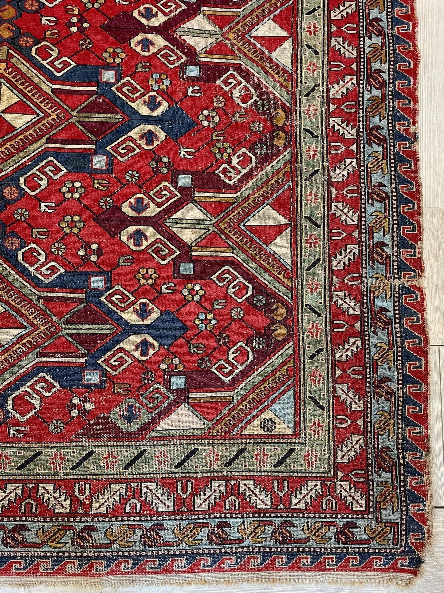 Fine Antique Natural Dyes Caucasian Soumak Area Rug 73''x91'' - Nuvé