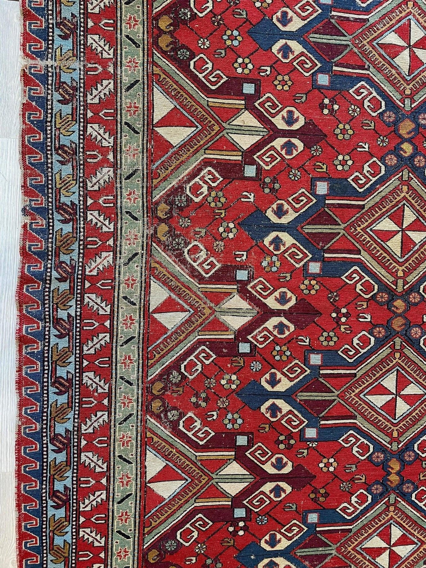 Fine Antique Natural Dyes Caucasian Soumak Area Rug 73''x91'' - Nuvé