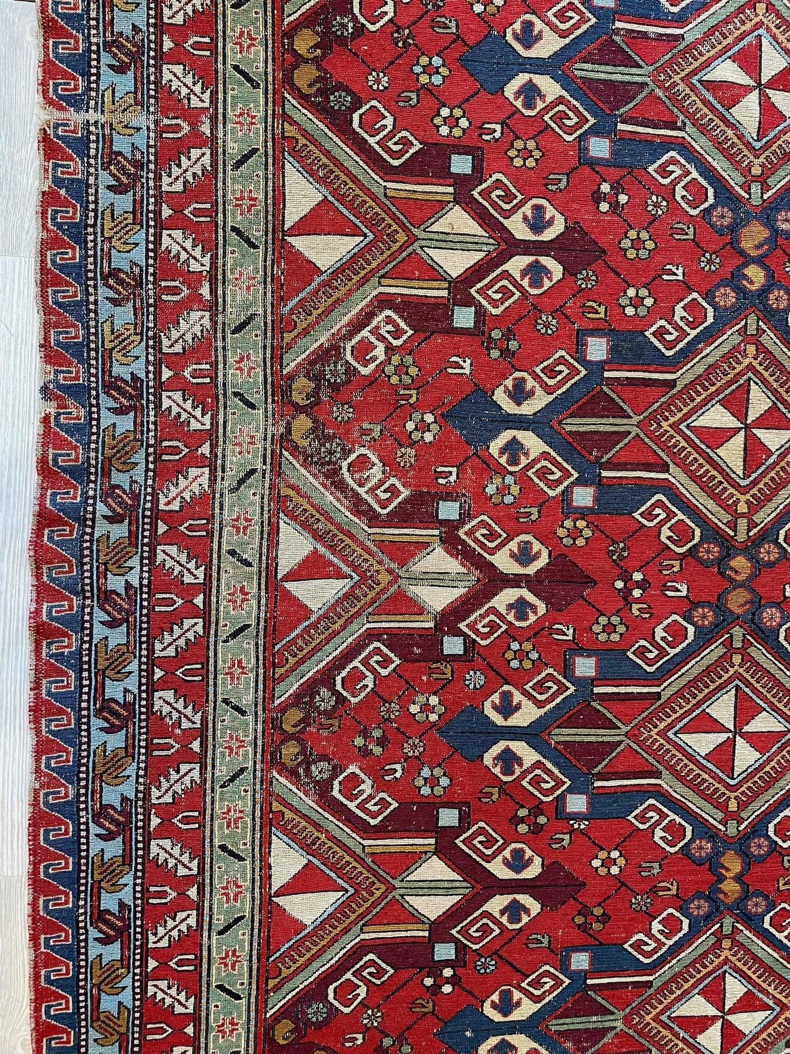 Fine Antique Natural Dyes Caucasian Soumak Area Rug 73''x91'' - Nuvé