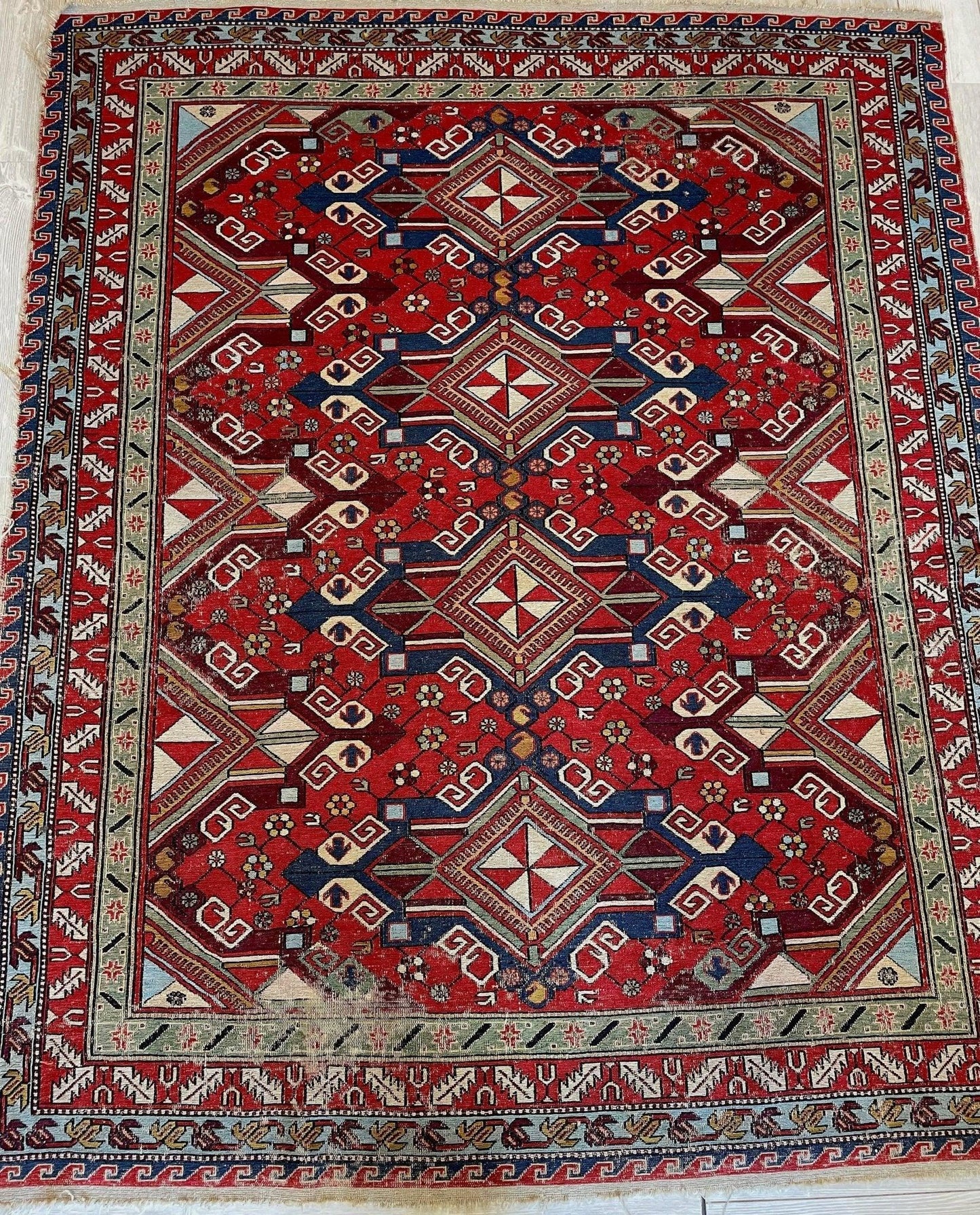 Fine Antique Natural Dyes Caucasian Soumak Area Rug 73''x91'' - Nuvé
