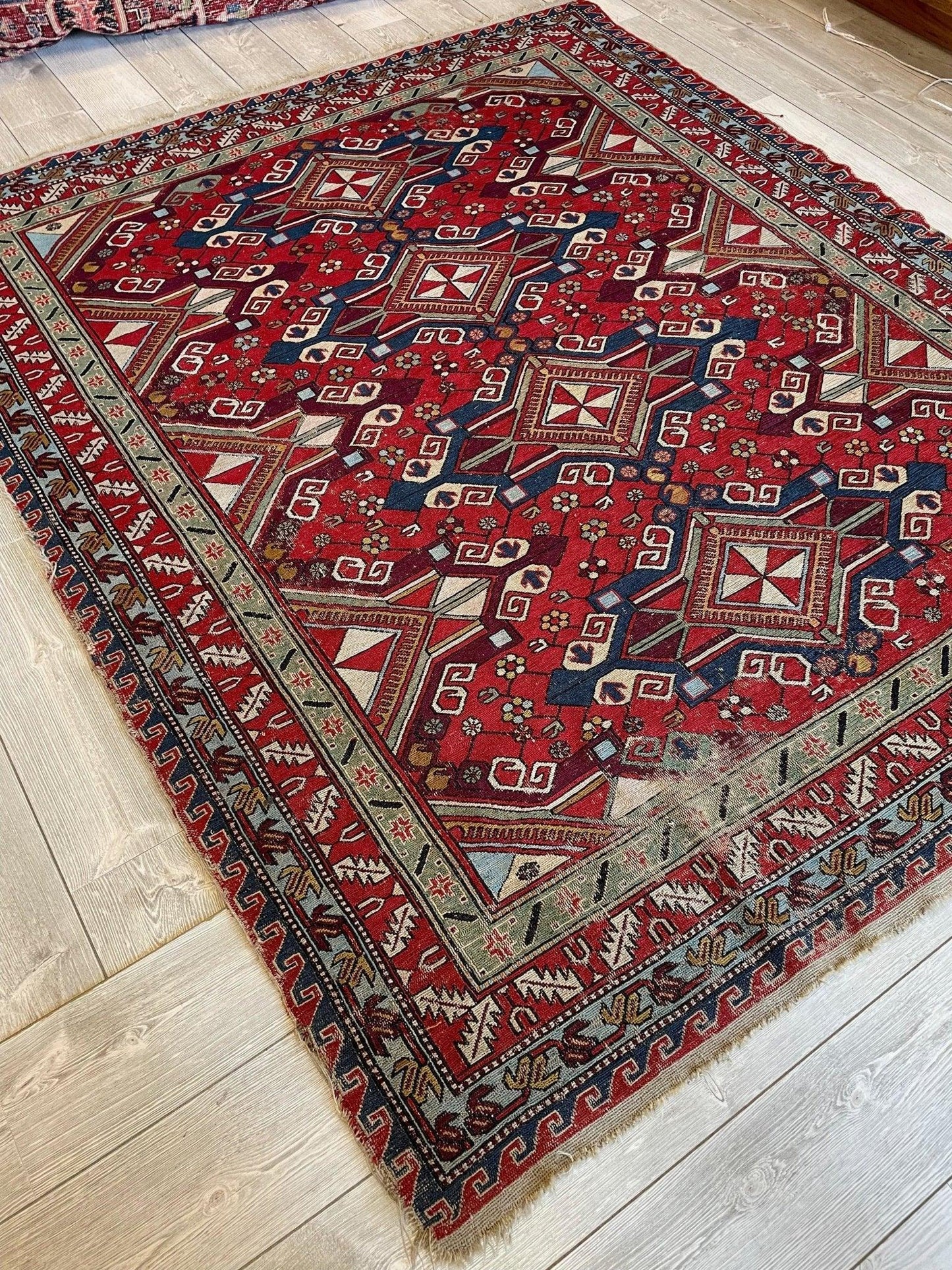 Fine Antique Natural Dyes Caucasian Soumak Area Rug 73''x91'' - Nuvé