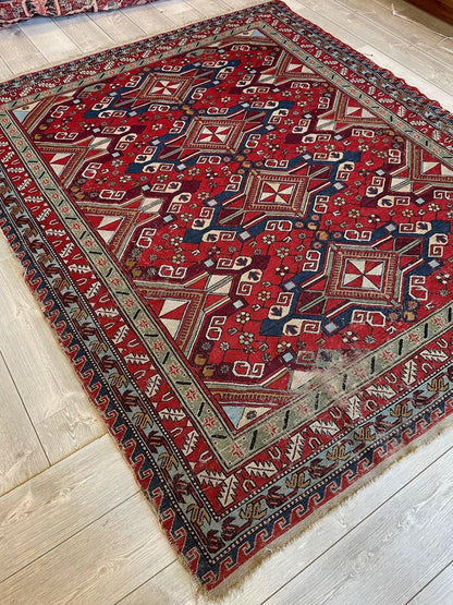 Fine Antique Natural Dyes Caucasian Soumak Area Rug 73''x91'' - Nuvé