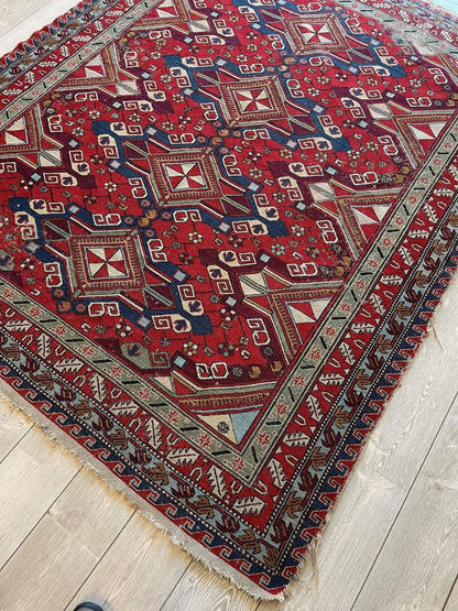 Fine Antique Natural Dyes Caucasian Soumak Area Rug 73''x91'' - Nuvé