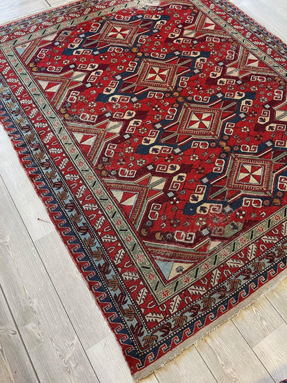 Fine Antique Natural Dyes Caucasian Soumak Area Rug 73''x91'' - Nuvé