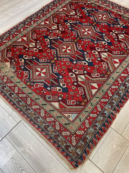 Fine Antique Natural Dyes Caucasian Soumak Area Rug 73''x91'' - Nuvé
