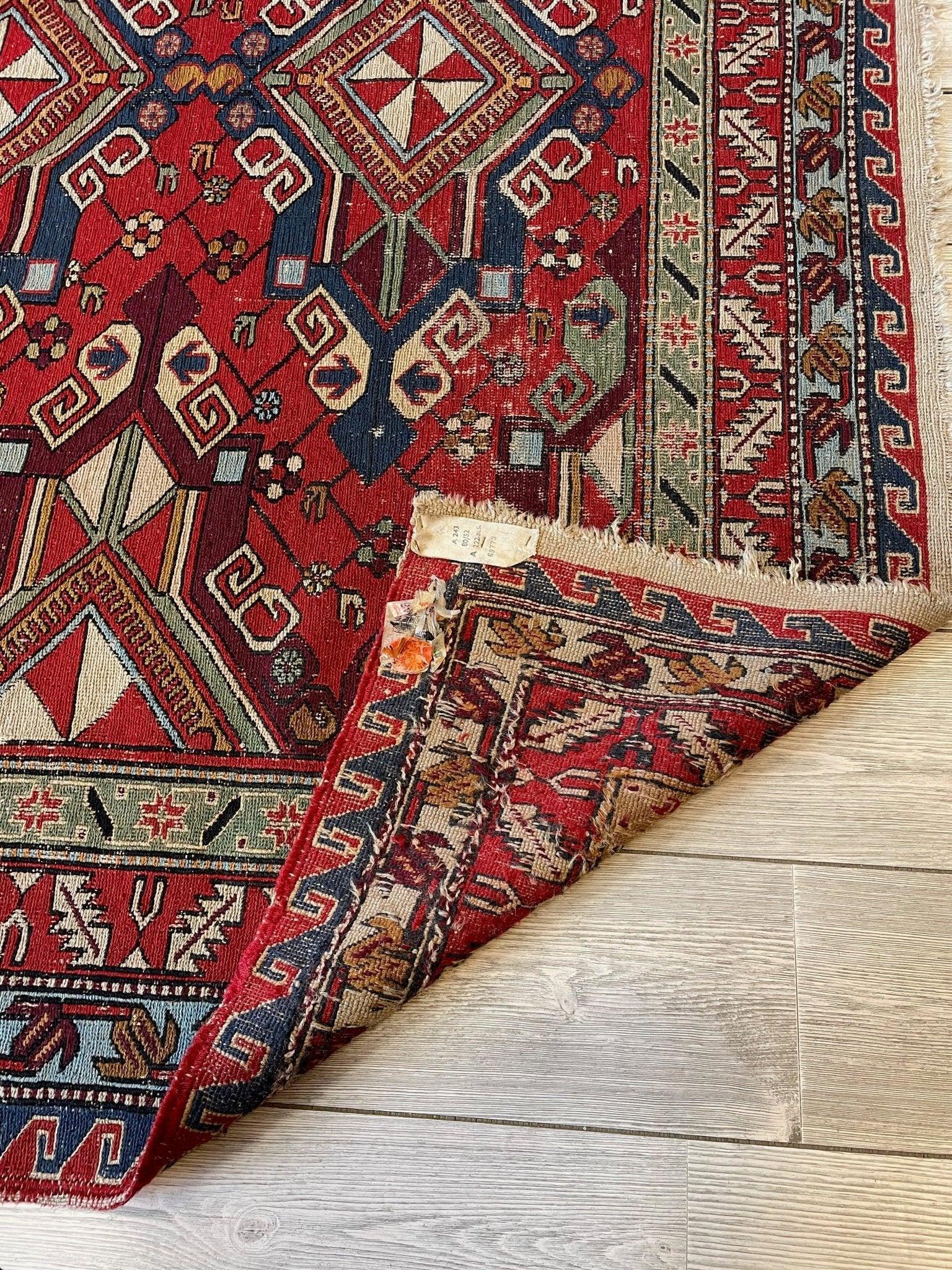 Fine Antique Natural Dyes Caucasian Soumak Area Rug 73''x91'' - Nuvé