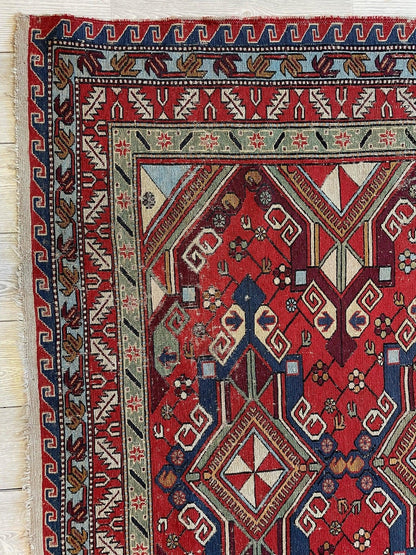 Fine Antique Natural Dyes Caucasian Soumak Area Rug 73''x91'' - Nuvé