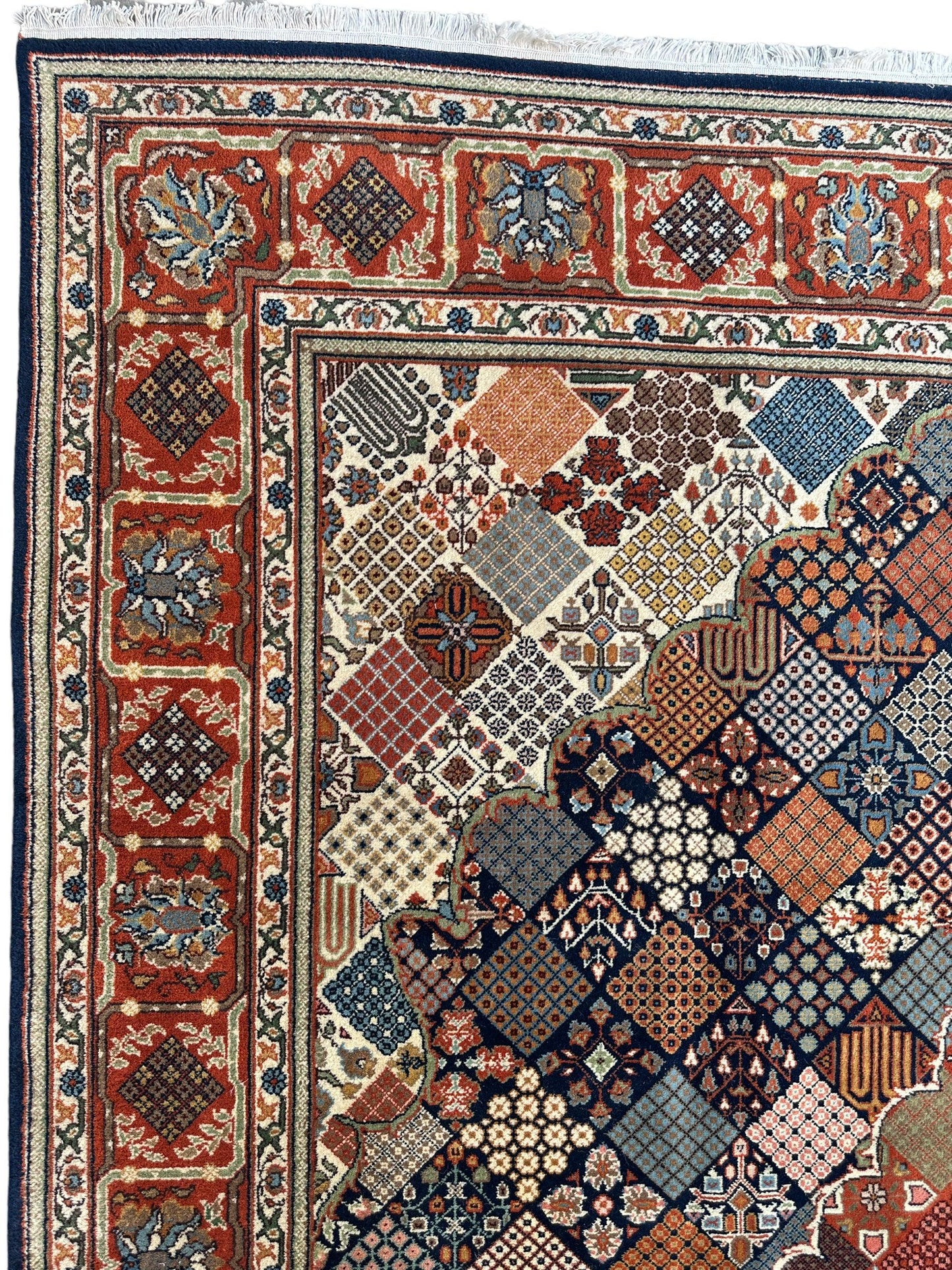 Hand-Knotted Indo-Joshegan Wool Rug – 12'2" x 9'1" – Geometric Medallion Design, Rich Warm Palette - Nuvé