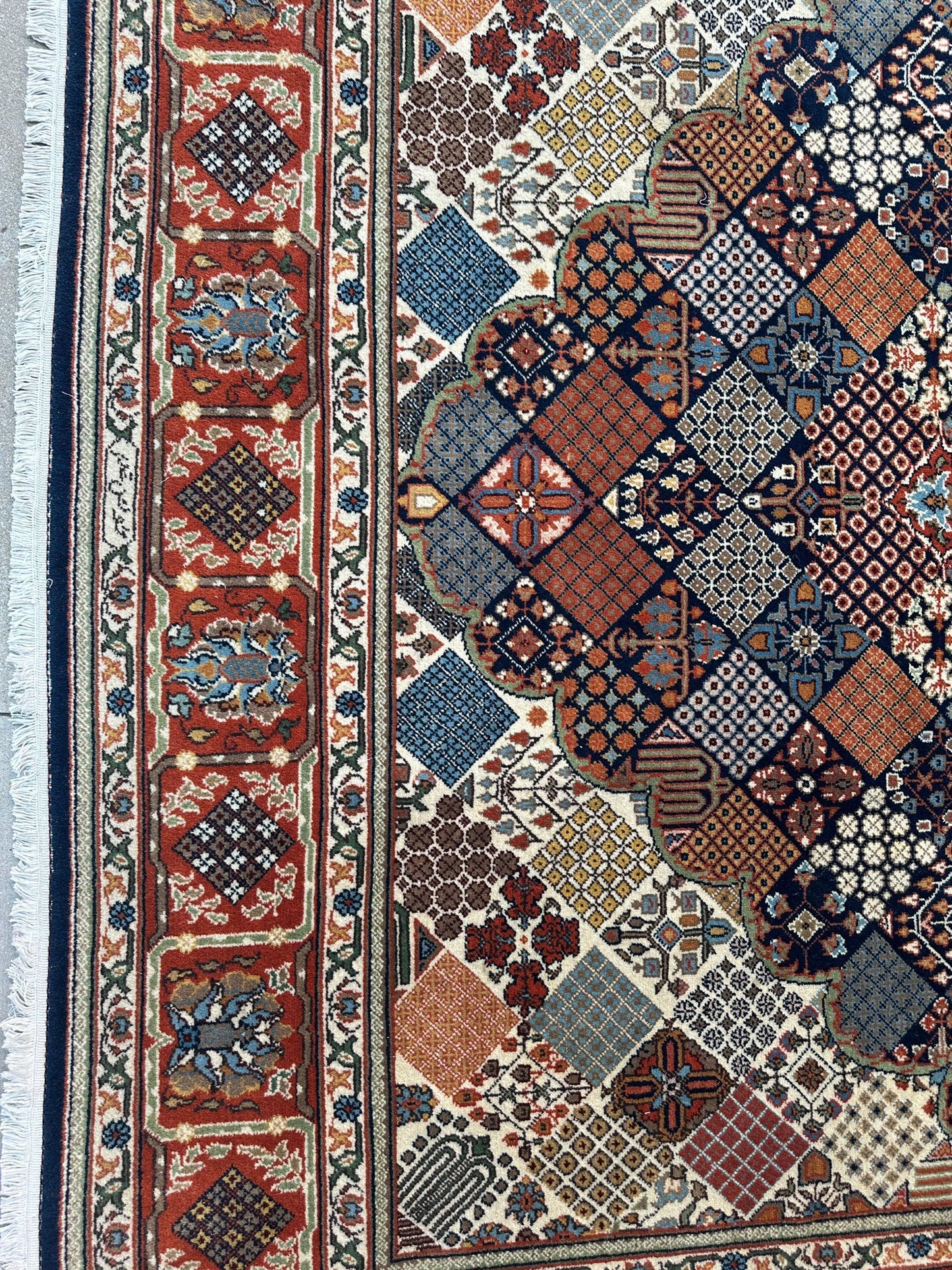 Hand-Knotted Indo-Joshegan Wool Rug – 12'2" x 9'1" – Geometric Medallion Design, Rich Warm Palette - Nuvé