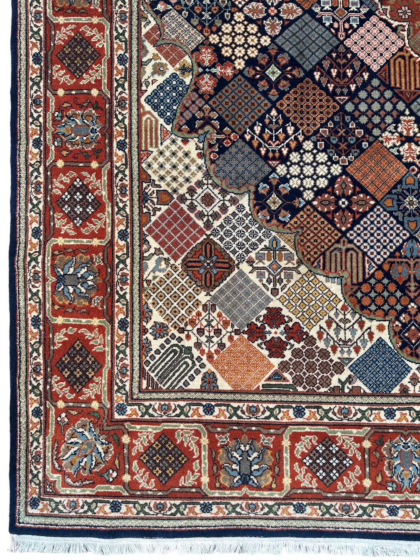 Hand-Knotted Indo-Joshegan Wool Rug – 12'2" x 9'1" – Geometric Medallion Design, Rich Warm Palette - Nuvé