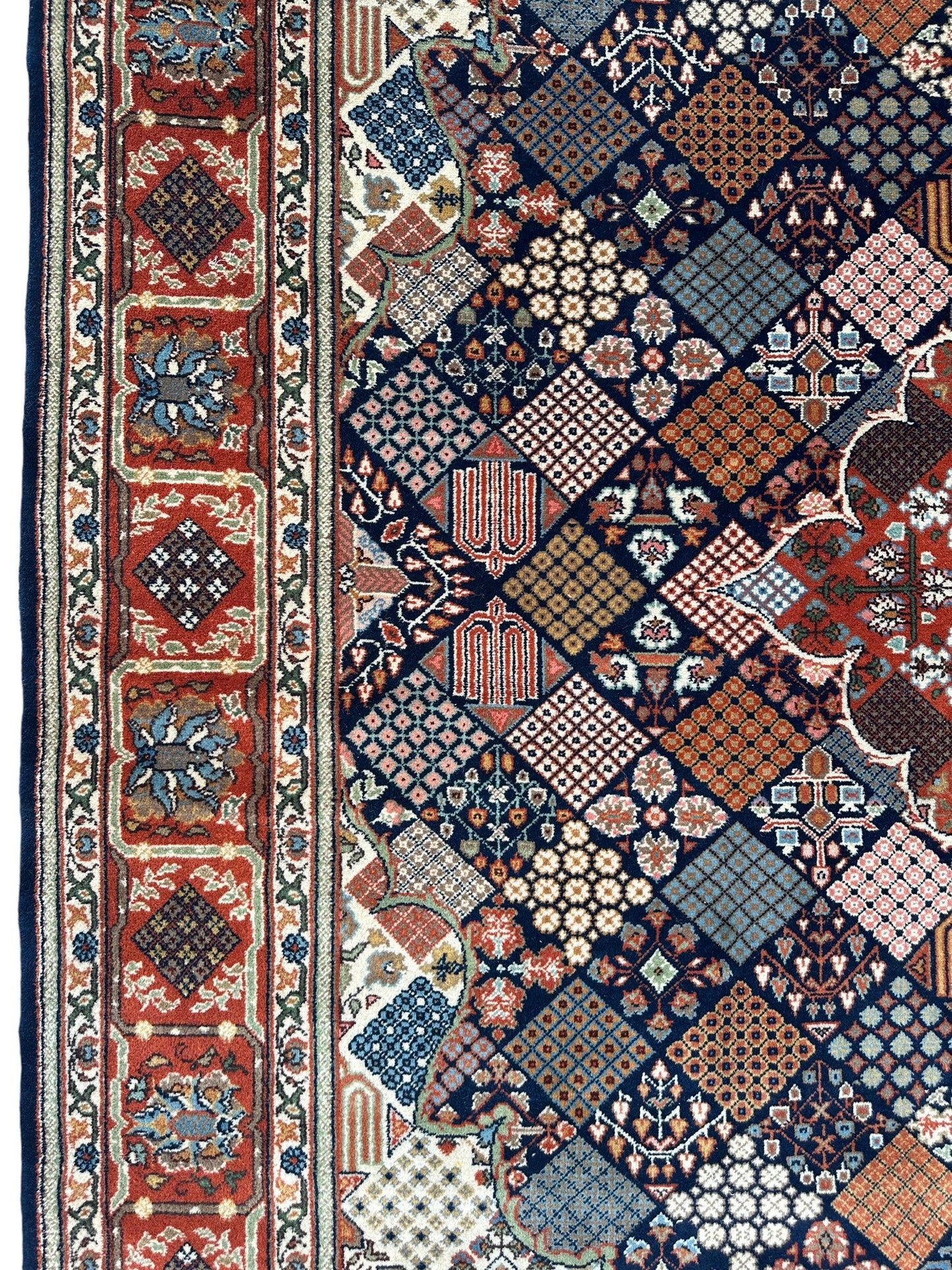 Hand-Knotted Indo-Joshegan Wool Rug – 12'2" x 9'1" – Geometric Medallion Design, Rich Warm Palette - Nuvé