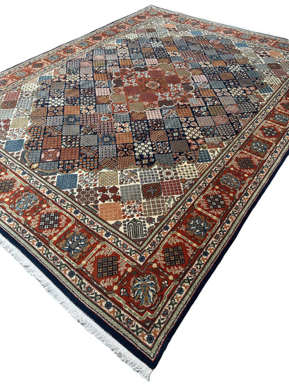 Hand-Knotted Indo-Joshegan Wool Rug – 12'2" x 9'1" – Geometric Medallion Design, Rich Warm Palette - Nuvé