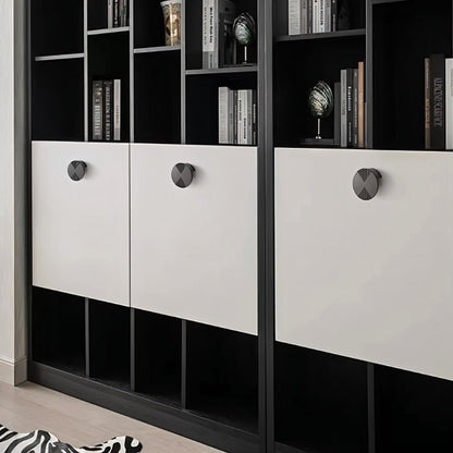 Modern residence supply Flict geometric cabinet knob on a contemporary bookcase, showcasing stylish cabinet hardware design.