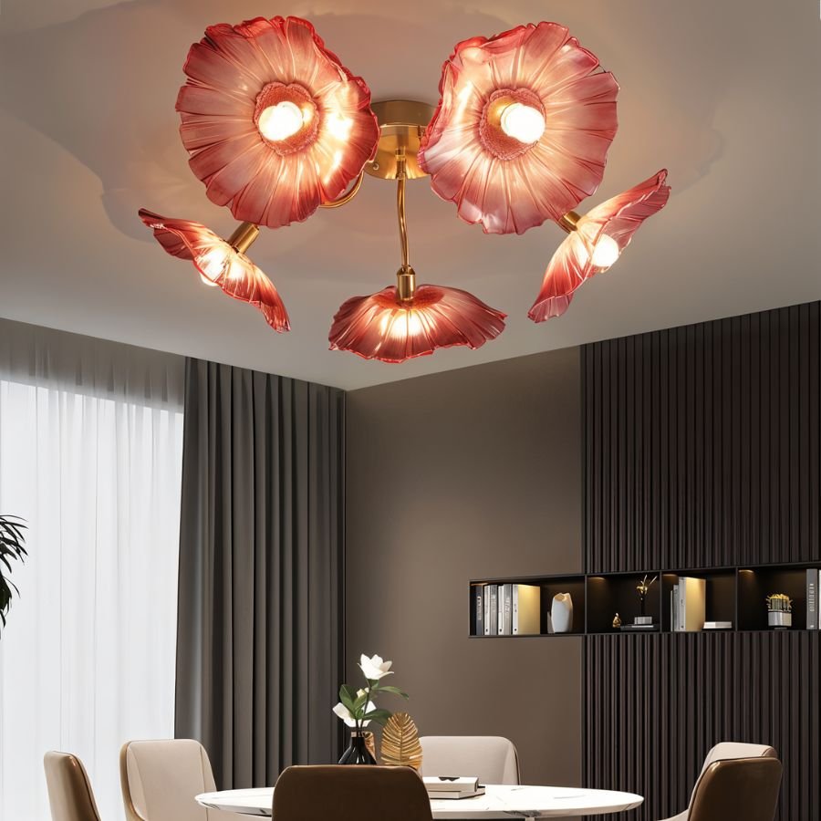 Residence Supply Floare ceiling light fixture with floral design and soft white glow against a neutral background.