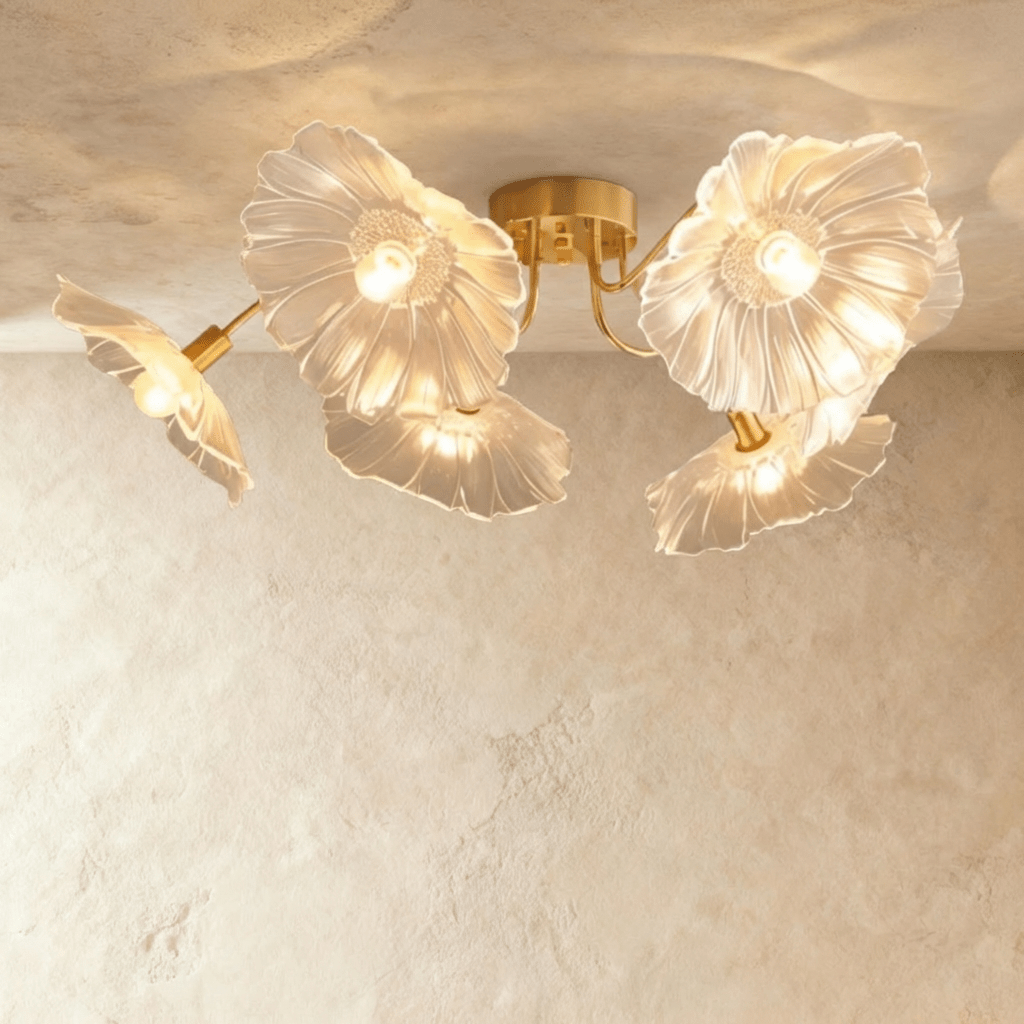 Modern Floare ceiling light by Residence Supply, featuring a floral-inspired design with white and gold accents.