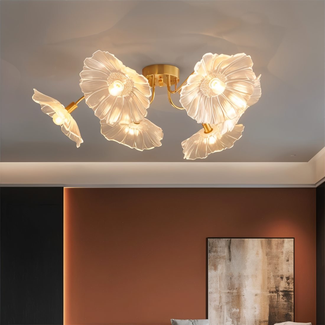 Residence Supply Floare ceiling light with floral-inspired design and white glass shade, ideal for modern home interiors.
