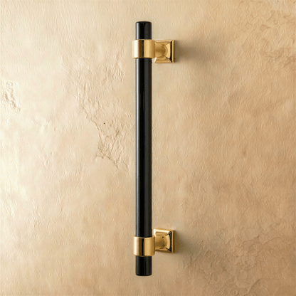 Clear acrylic Frada knob and pull bar by Residence Supply for cabinet hardware in a modern home and garden setting.