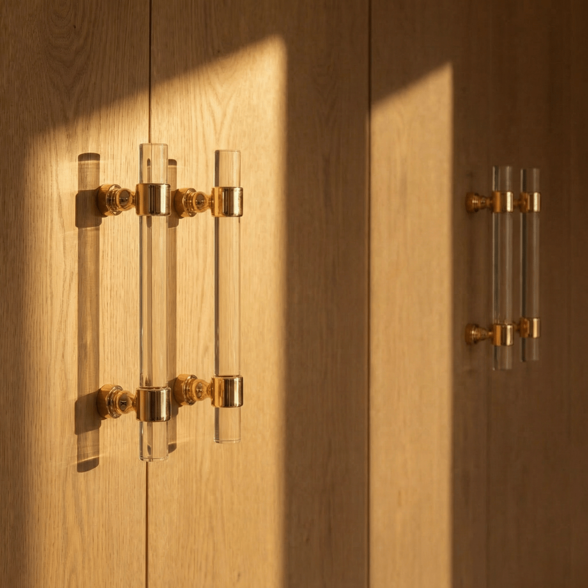A clear image of a Frada acrylic knob and pull bar from Residence Supply, suitable for cabinet hardware in home and garden spaces.