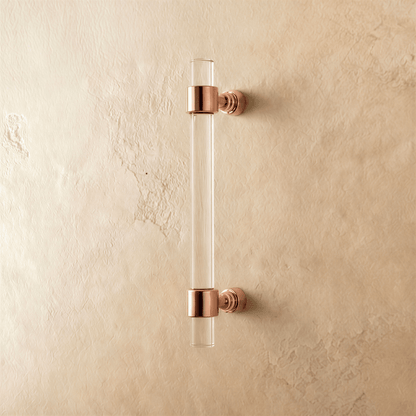 A clear image of a Frada acrylic knob and pull bar from Residence Supply, used as cabinet hardware in home and garden decor.