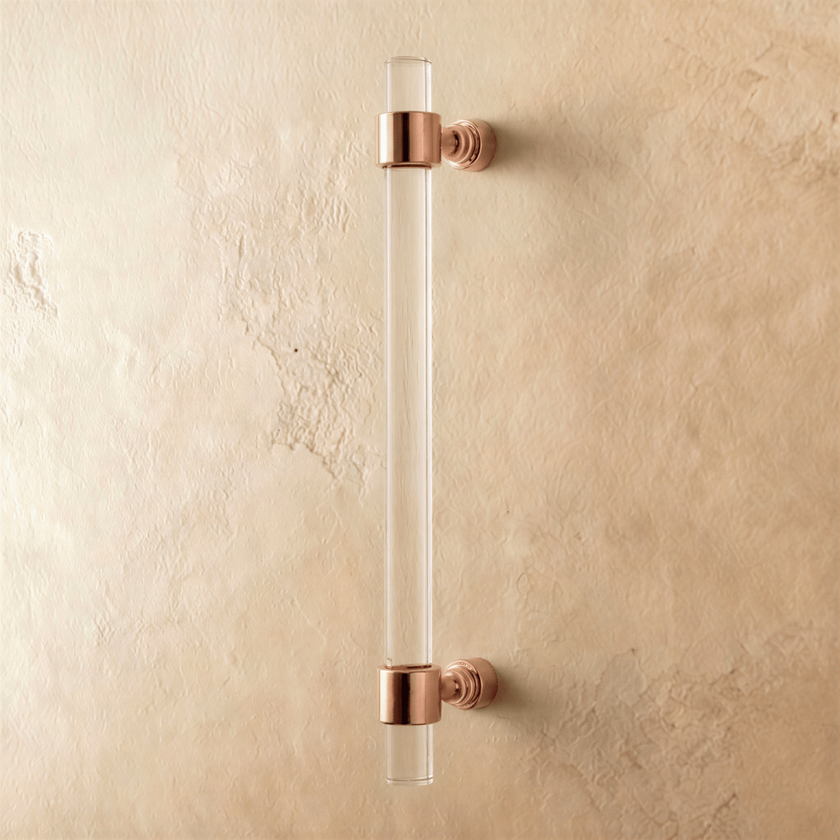 Frada acrylic cabinet knob and pull bar in clear, modern design for kitchen or furniture hardware by Residence Supply.