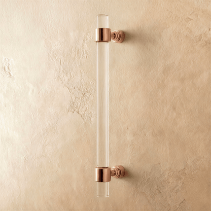 Frada acrylic cabinet knob and pull bar in clear, modern design for kitchen or furniture hardware by Residence Supply.