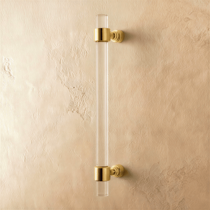 A clear image of a Frada acrylic knob and pull bar from Residence Supply, used as cabinet hardware in home and garden decor.