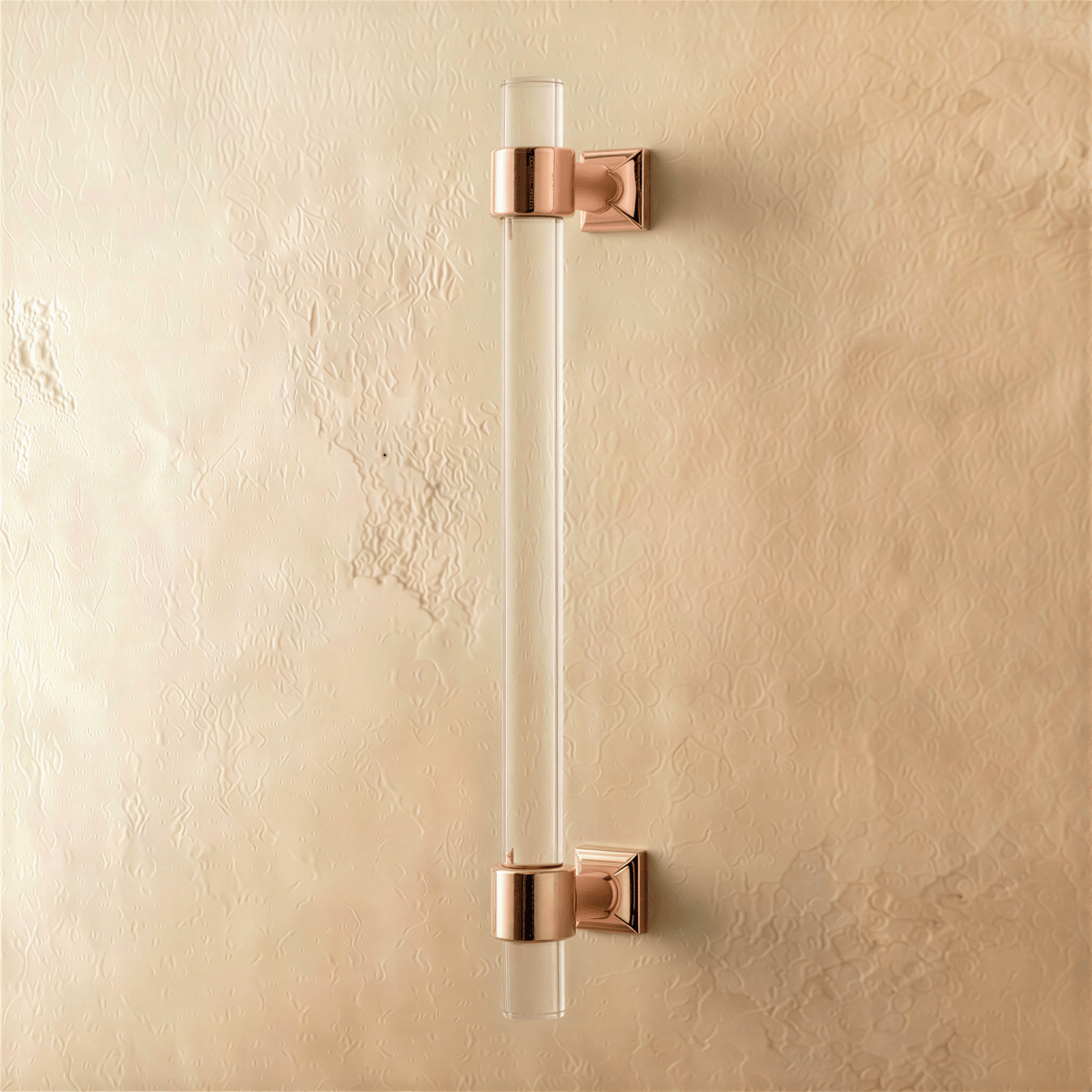 Clear acrylic Frada knob and pull bar for cabinets, stylish hardware from Residence Supply in a modern home and garden setting.