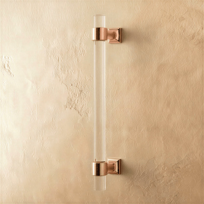 Clear acrylic Frada knob and pull bar for cabinets, stylish hardware from Residence Supply in a modern home and garden setting.