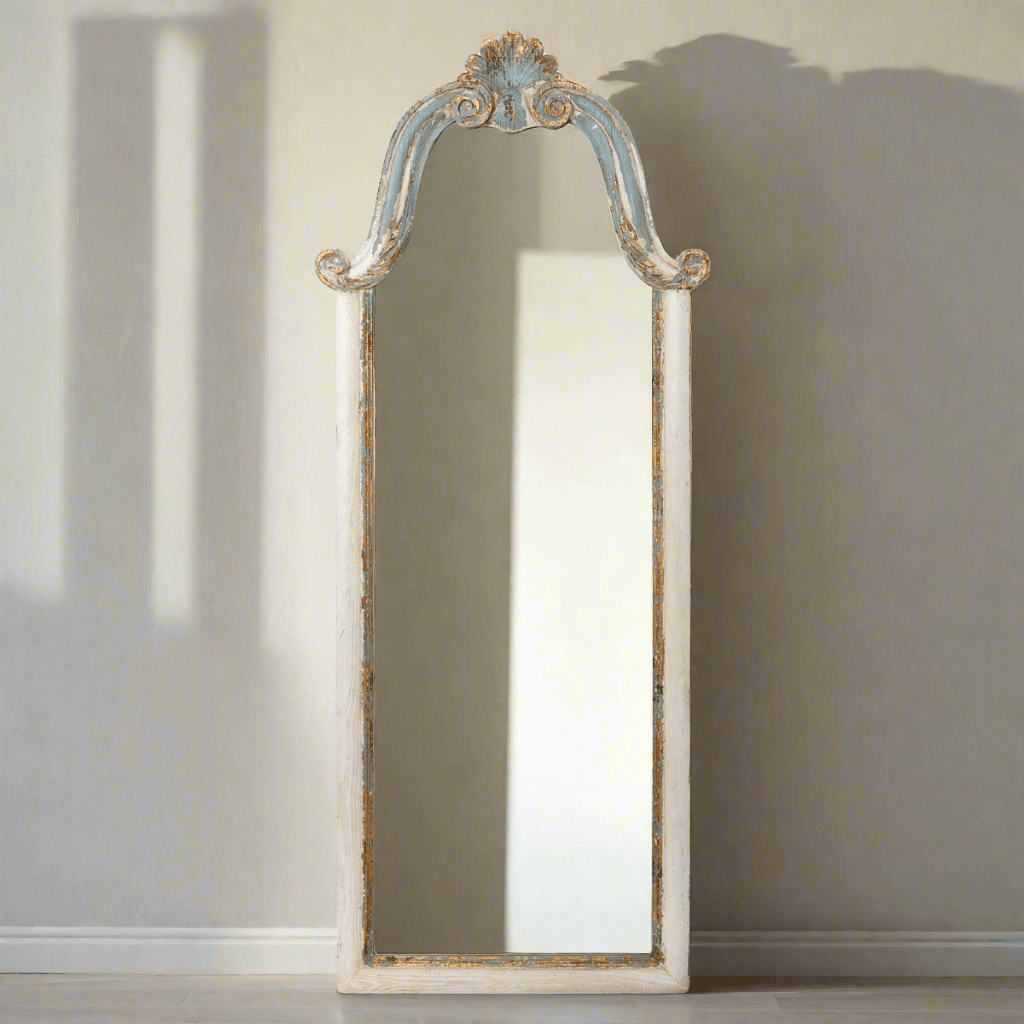 French Country Carved Wood Floor Mirror - Nuvé