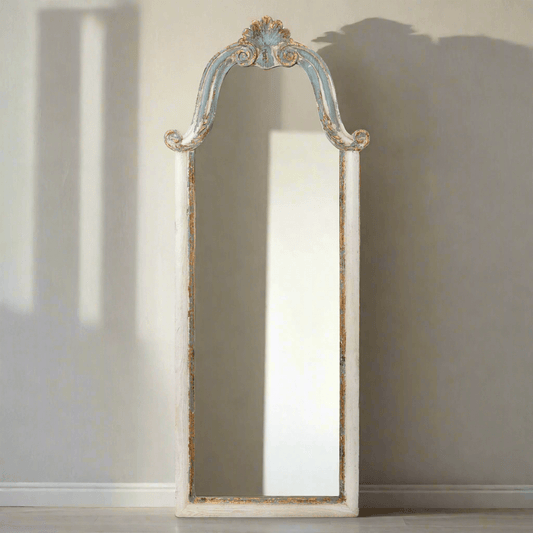 French Country Carved Wood Floor Mirror - Nuvé