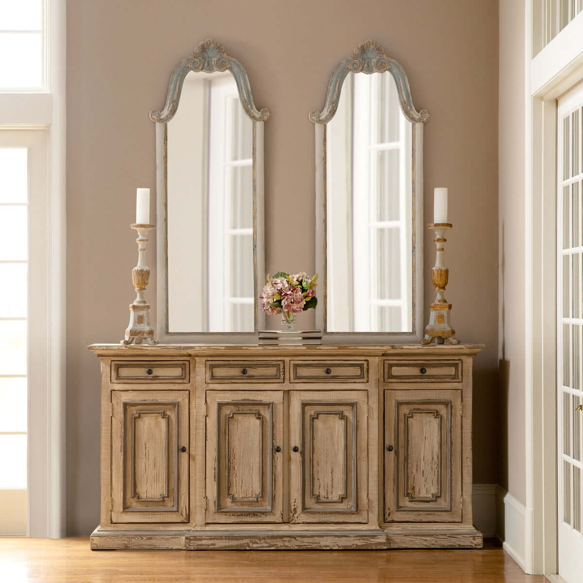 French Country Carved Wood Floor Mirror - Nuvé