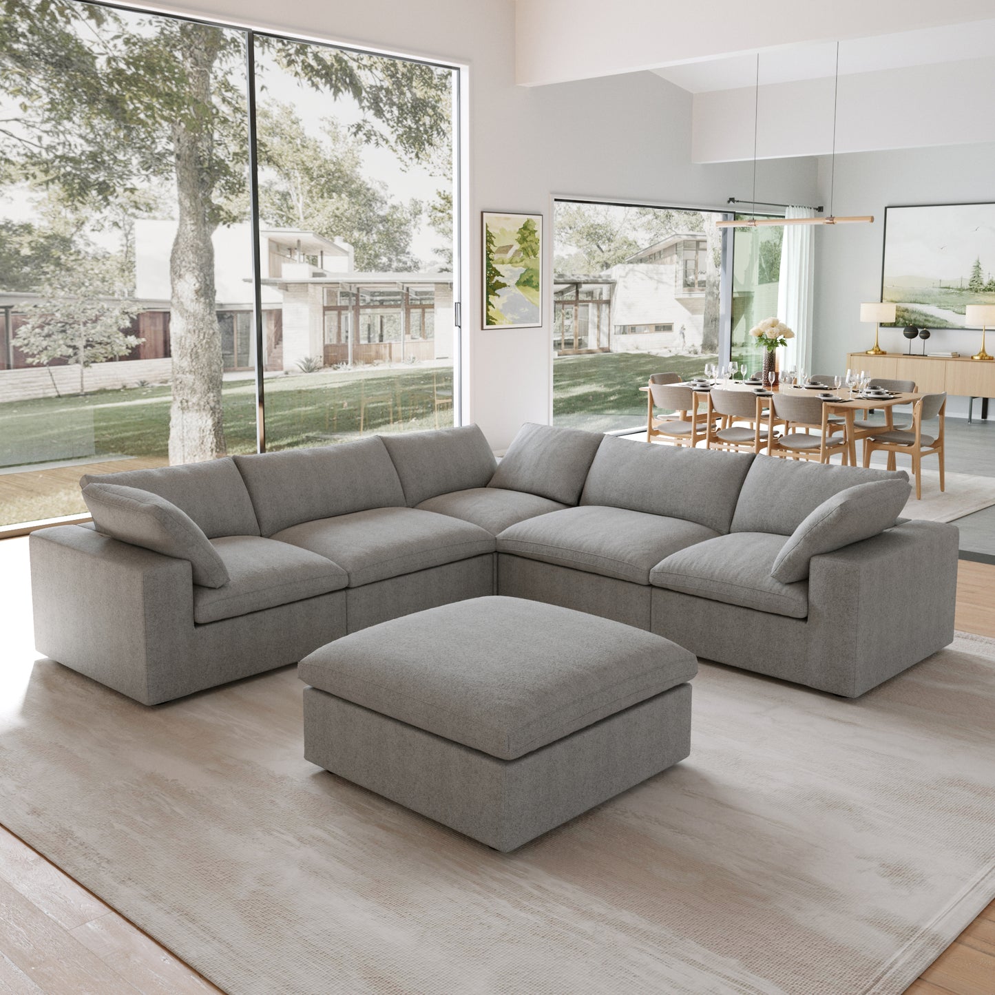 Nuvé® Solace Modular Bouclé Cloud Sofa - Space Grey - 5-Seater Corner + Ottoman - Nuvé